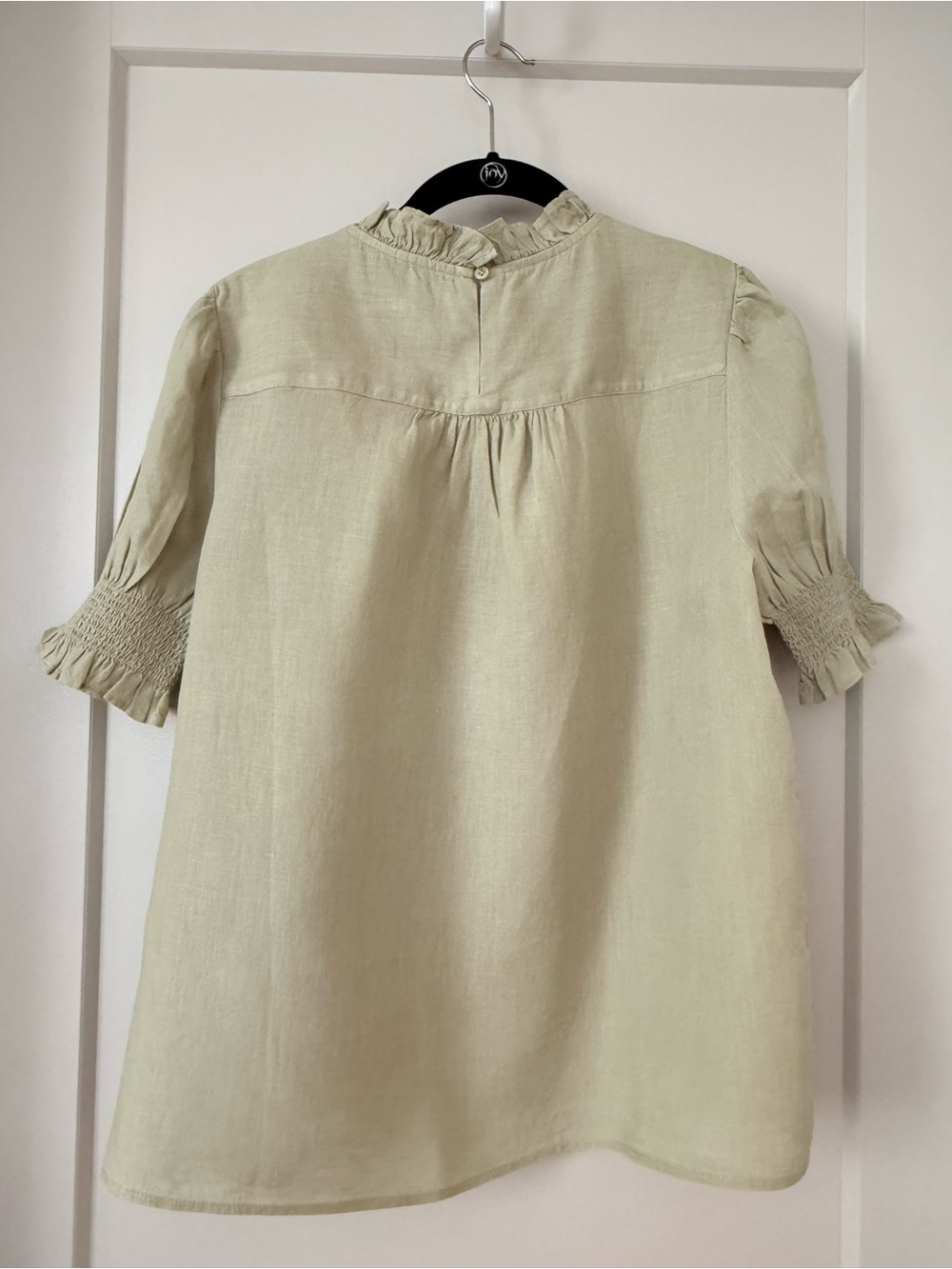 J. Crew Women’s Pistachio Smocked Puff Sleeve Linen Top - Picture 4 of 7